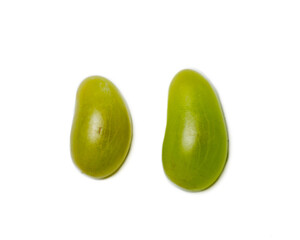 Individual grapes on a white background. Green berries. Juicy fruits. Dessert preparation. Wine ingredient.