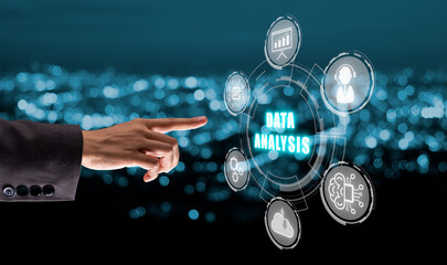 Business finance technology and investment concept, Person hand touching with holographic data...