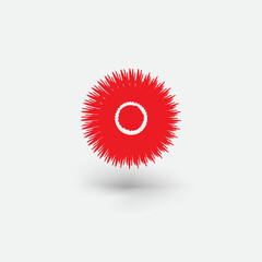3d render of a red and white symbol made of spheres
