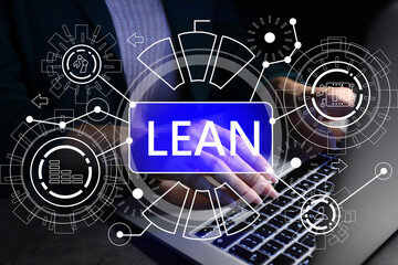 Woman with laptop in office, closeup. 6 sigma concept