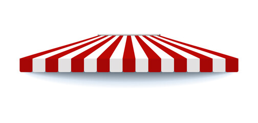 Striped awning. Red and white sunshade.