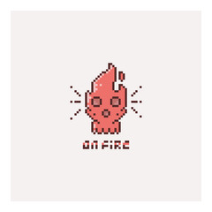 Obraz premium Skull face on fire vector illustration in pixel art style