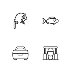 Set line Campfire and pot, Case or box for fishing equipment, Fishing rod and icon. Vector