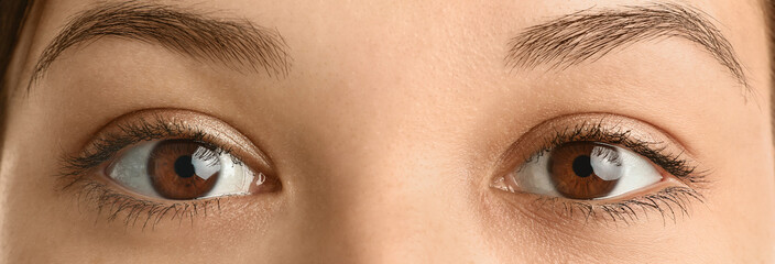 Fototapeta premium Young woman with brown eyes, closeup