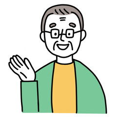 案内する年配男性