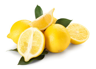 Heap of ripe lemons on white background