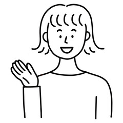 案内する若い女性　線画