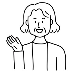 案内する年配の女性　線画