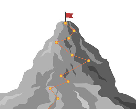 Climbing route to peak mountain. business success concept.
