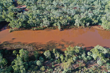 Aerial landscape view of Fortescue River in Millstream Chichester National Park Western Australia
