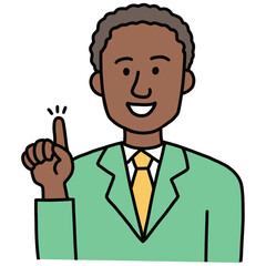 アフリカ系外国人ビジネスマン：ひらめき　指差し