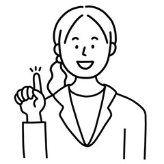 ビジネス女性線画：ひらめき　指差し
