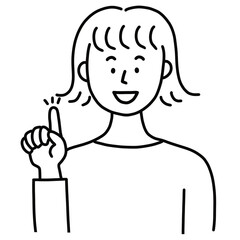 若い女性線画：ひらめき　指差し