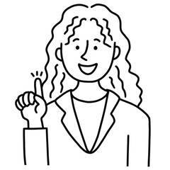 外国人女性線画：ひらめき　指差し