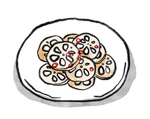 甘酢れんこんの水彩イラスト