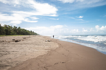 lonely man walking on the beautiful tropical beach in the caribbean
