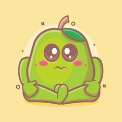 cute guava fruit character mascot with sad expression isolated cartoon in flat style design
