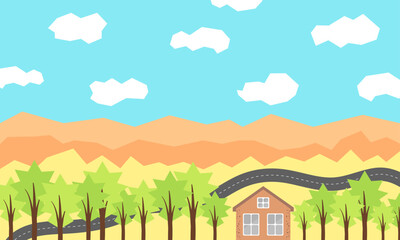 Countryside landscape with field and house. Vector