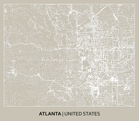 Atlanta (Georgia, United States) street map outline for poster, paper cutting.