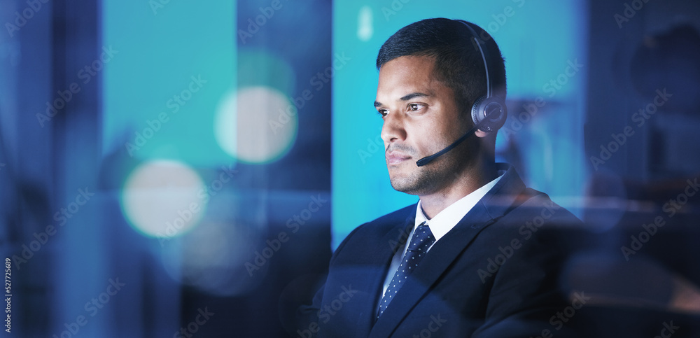 Poster Call center, finance and forex trader trading bitcoin and ethereum with an investment strategy in the stock market. Financial businessman working on fintech chart analytics data at an office desk