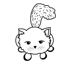 Cat in cartoon style, black and white