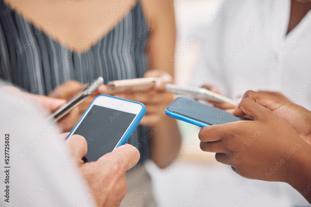 Poster phone, social media communication and 5g internet of technology community or friends together. onlin