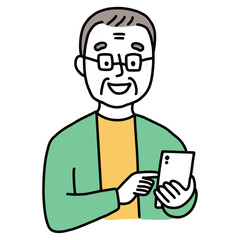スマホを使う年配男性