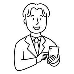 スマートフォンを使うビジネスマン線画