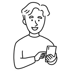 スマートフォンを使う外国人男性線画