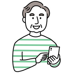 スマートフォンを使う年配男性