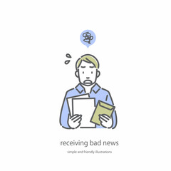 書類を受け取る男性　ショックを受ける　シンプルでお洒落な線画イラスト