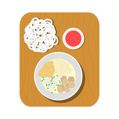 Indonesian traditional boiled noodles. This image is suitable for food advertisement design.