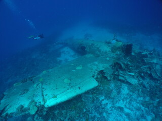 Japanese navy airplane Betty bomber in WW2 Chuuk (Truk lagoon), Federated States of Micronesia...