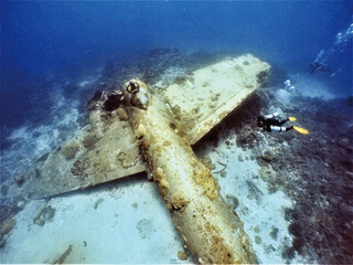 Japanese navy airplane Betty bomber in WW2 Chuuk (Truk lagoon), Federated States of Micronesia...