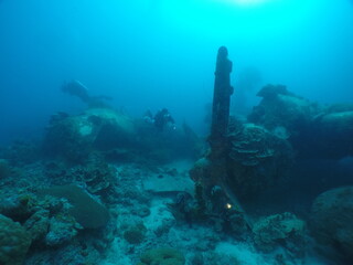 Japanese navy airplane Emily seaplane in WW2 Chuuk (Truk lagoon), Federated States of Micronesia (FSM). Here is the world's greatest wreck diving destination.