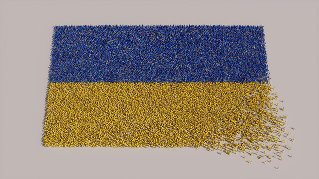 Ukrainian Flag formed from a Crowd of People. Banner of Ukraine on White.