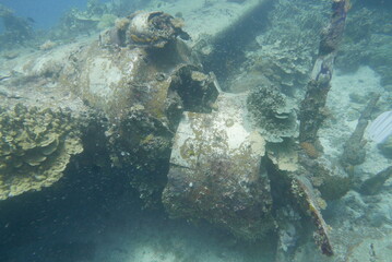 Fototapeta na wymiar Japanese navy airplane Emily seaplane in WW2 Chuuk (Truk lagoon), Federated States of Micronesia (FSM). Here is the world's greatest wreck diving destination.