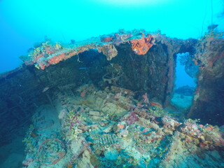 Naklejka na ściany i meble Japanese navy destroyer Fumitsuki in WW2. Here is the world's greatest wreck diving destination.Chuuk (Truk lagoon), Federated States of Micronesia (FSM).