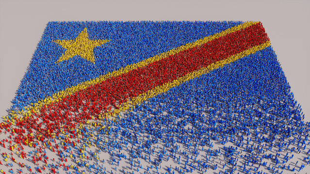 Congolese Flag formed from a Crowd of People. Banner of Democratic Republic of Congo on White.