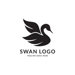 Fototapeta na wymiar silhouette Swan Flapping wings logo