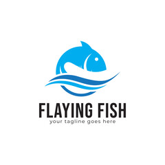 icon of flying fish with waves