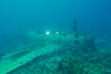 Japanese navy airplane Myrt "Saiun" in WW2. Chuuk (Truk lagoon), Federated States of Micronesia (FSM). Here is the world's greatest wreck diving destination.