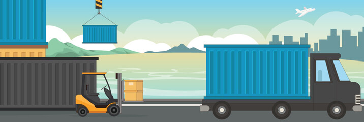 Cute and nice design of Logistics Company and interior objects vector design