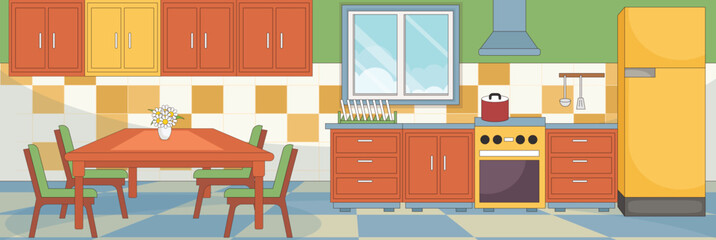 Cute and nice design of e-commerce copany with furniture and interior objects vector design