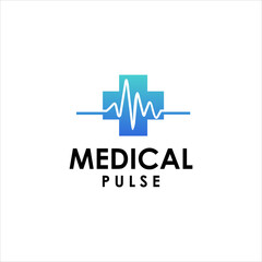 Fototapeta premium medical cross logo with pulse vibrant cardiology vector template