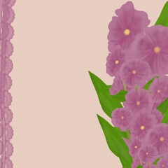 Purple flowers with leaf and lace