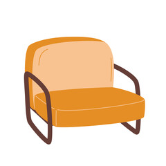 Armchair, soft upholstery chair, comfortable seat for lobby or lounge room. Living, bedroom furniture, isolated on white background. Flat vector cartoon illustration, clipart.