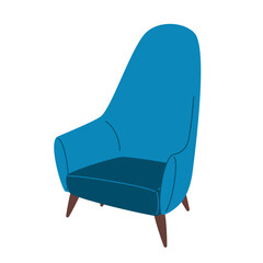 Retro armchair, soft upholstery chair, comfortable seat for lobby or lounge room. Living, bedroom furniture, isolated on white background. Flat vector cartoon illustration, clipart.