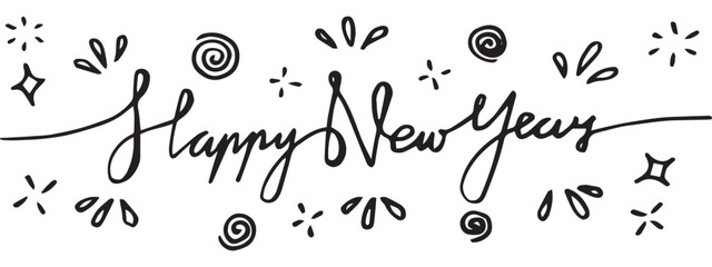 HAPPY NEW YEAR text handwritten script. Template design Celebration typography poster, banner or greeting card for happy new year. Vector Illustration