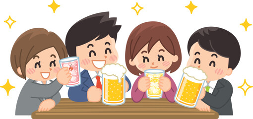 飲み会をするスーツの男女